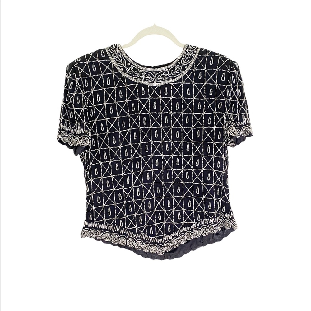 Papell Boutique Evening embellished silk top size L